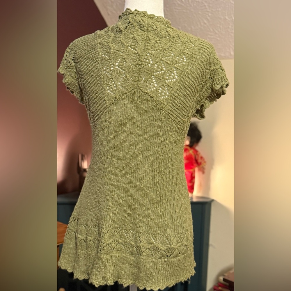 Vintage Axcess Sage Green Lace Knit Women's Blouse - Picture 5 of 6